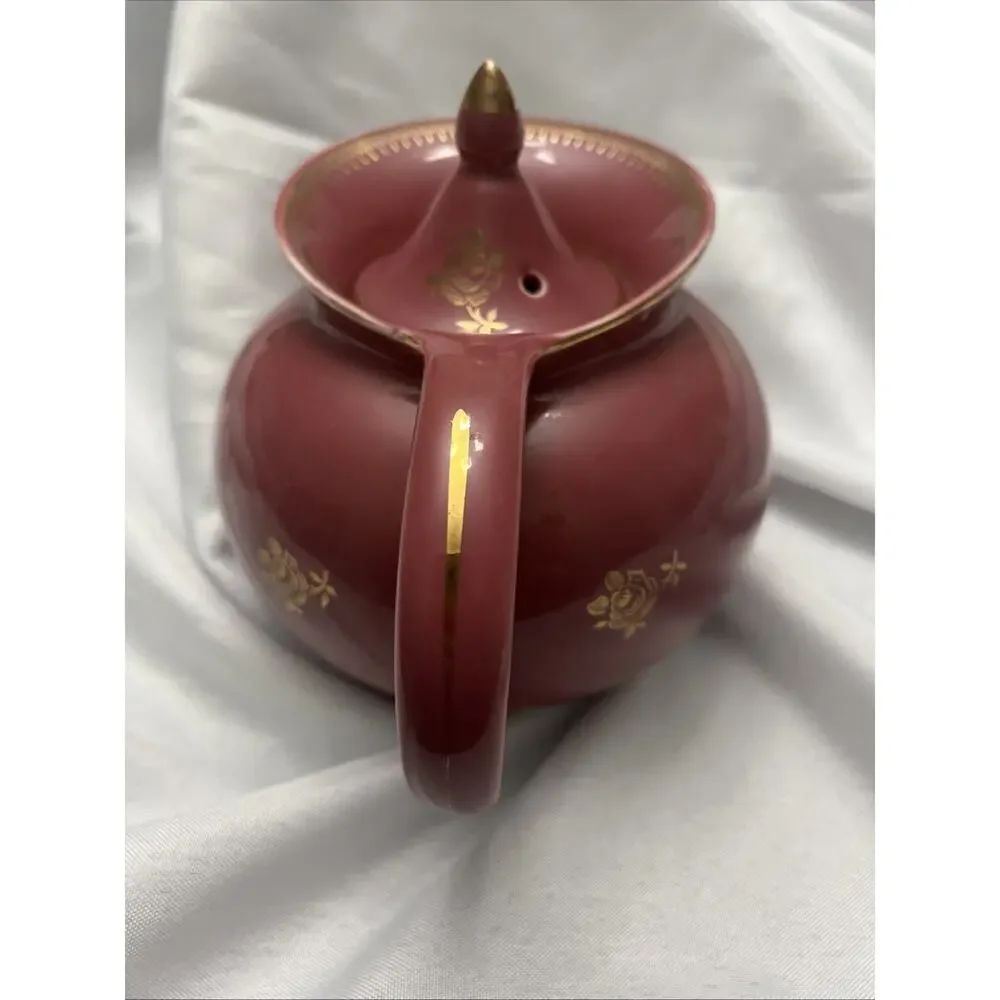VINTAGE Hall Teapot Pink Mauve 6 Cup Gold Roses & Trim